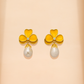 Yellow Clover Pearl Drop Earrings