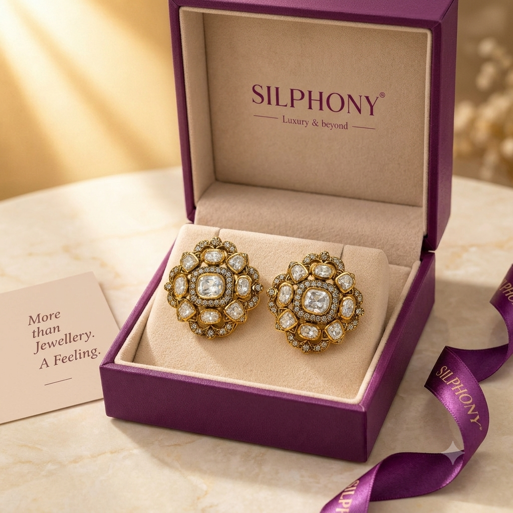925 Silver Moissanite Polki Floral Earrings