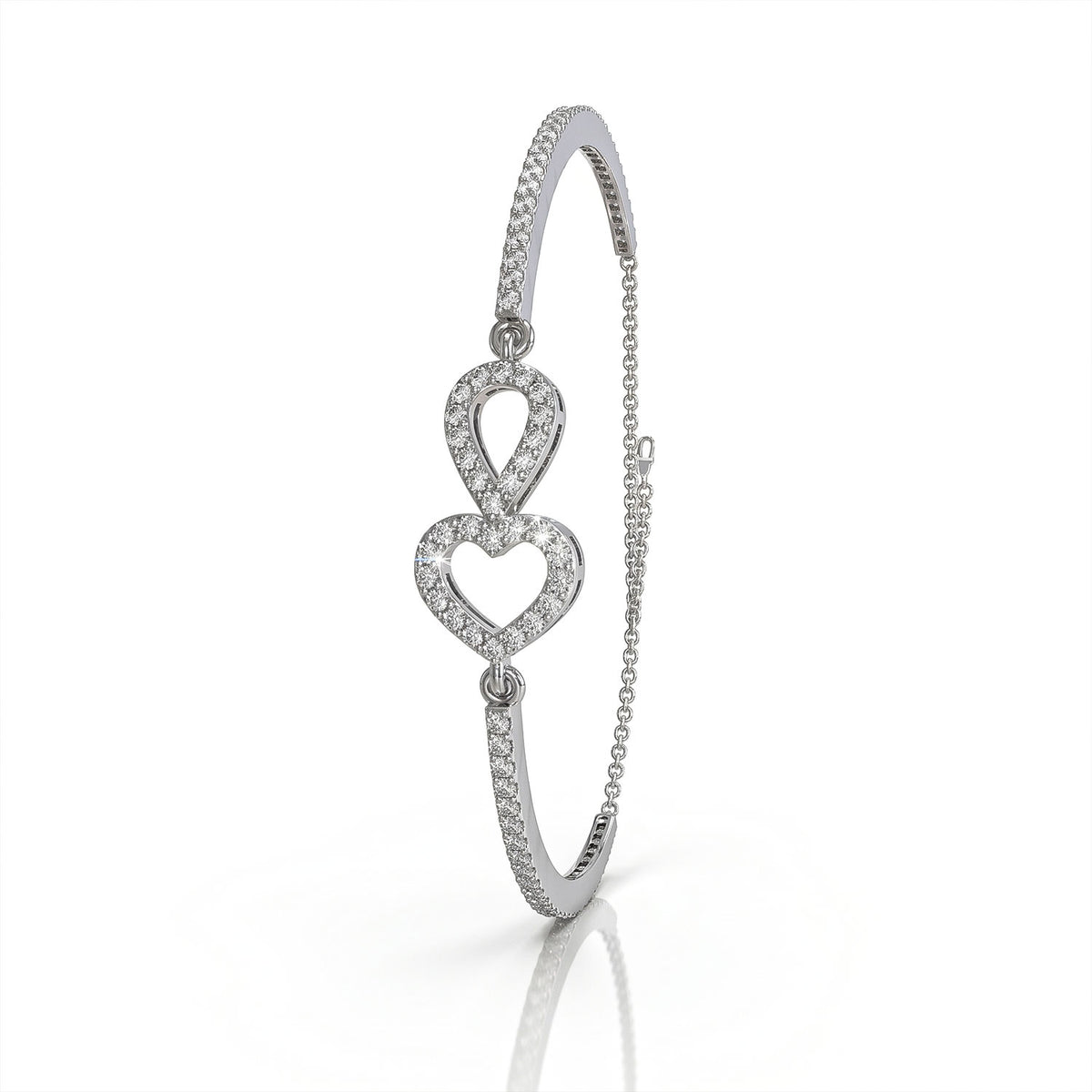 Twin Hearts – Adjustable Silver Bracelet