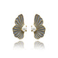 Pearl Wing Petal Enamel Stud Earrings