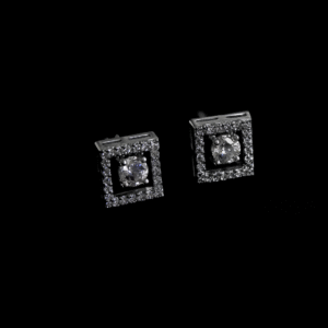 Elegant Silver Earrings for Women – Sparkling Square Stud Design with CZ Stones
