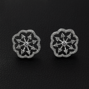 925 Sterling Silver Elegant Floral Design Stud Earrings